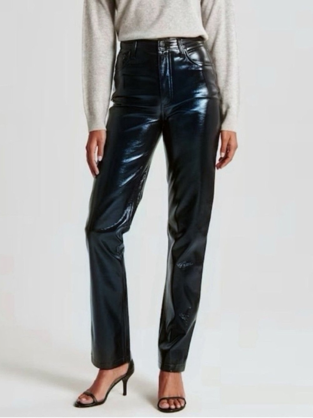 Abercrombie & Fitch 90s high-rise straight leg navy patent pant - size 23 NEW